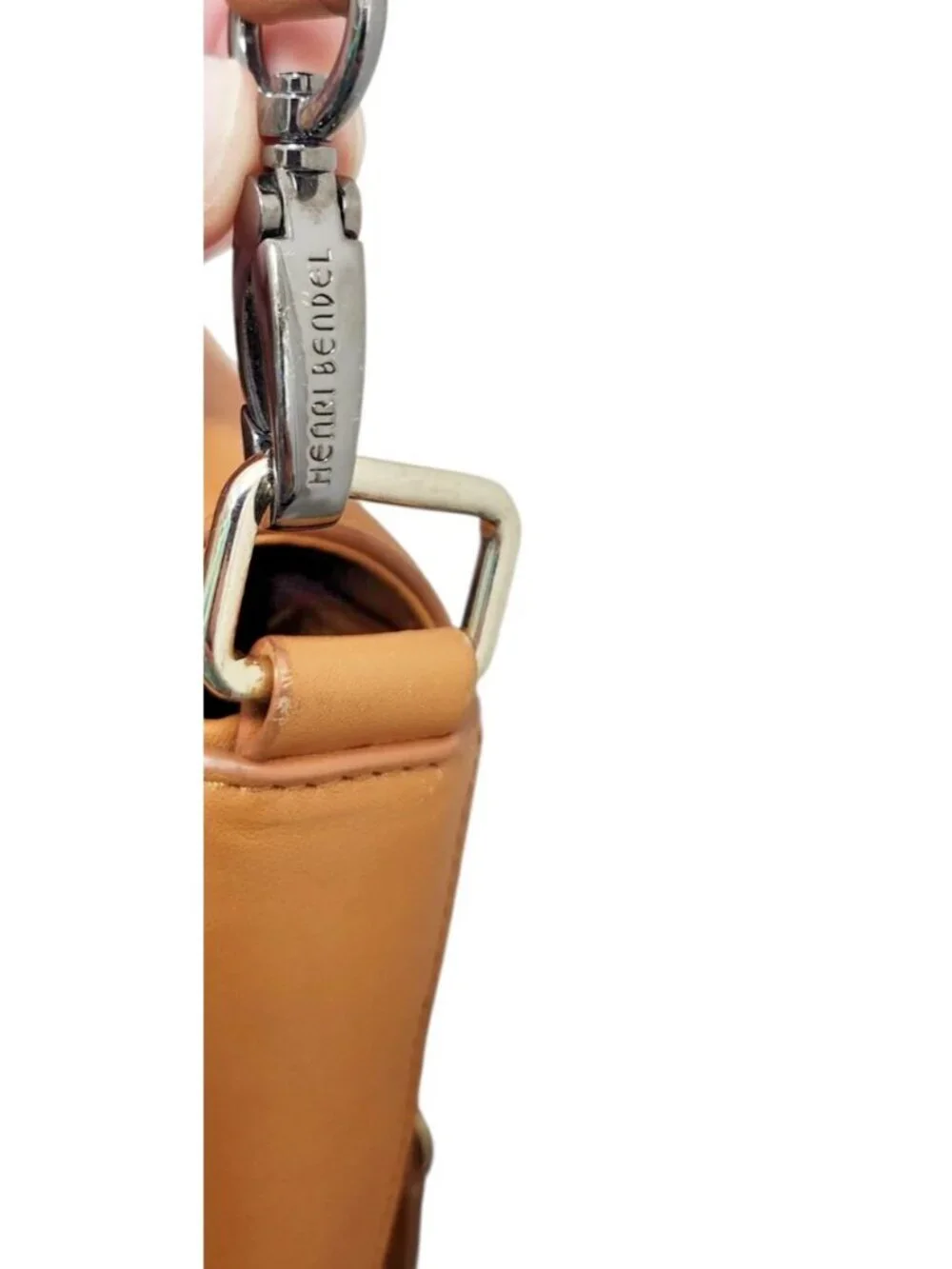 Henri Bendel Leather Crossbody Tan Camel Pink Lining Large Shoulder Purse